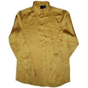 Gold Satin Button Front Long Sleeve Shirt ASOS Size 2XS NWOT Collar Women's